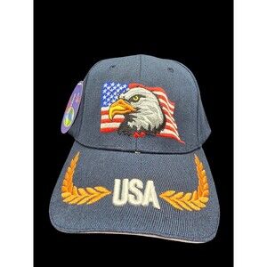 USA-Flag Eagles Hat American Baseball Cap Embroidered Blue Adjustable NWT New